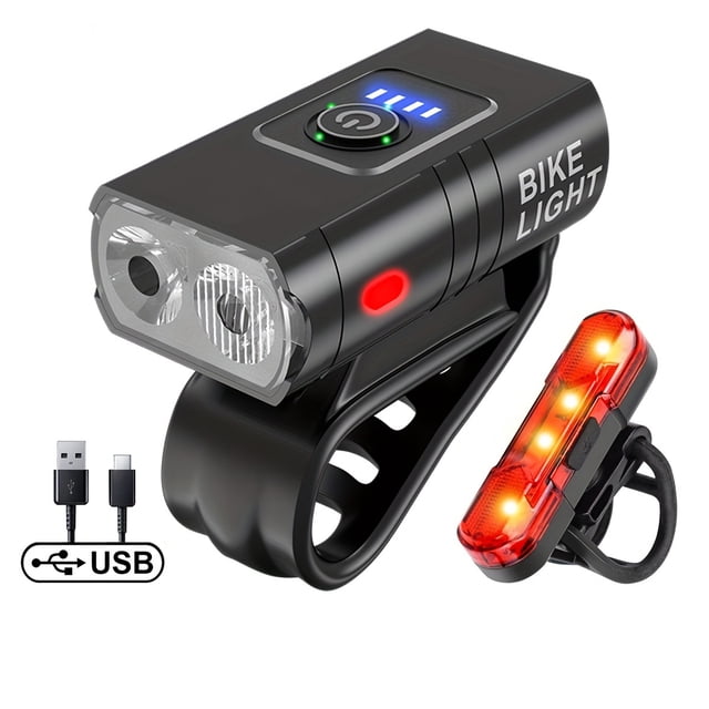 QJUHUNG Portable LED Bike Light Set USB Rechargeable Headlight 6 Flash Light Modes Aluminium Housing and Rear Light Saftey For Cycling Biking & Motorcycling