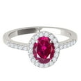 thumbnail image 2 of Rings for Women 1.05 Carat Diamond and Oval Shaped Created Ruby Ring prong 10K White Gold, 2 of 5