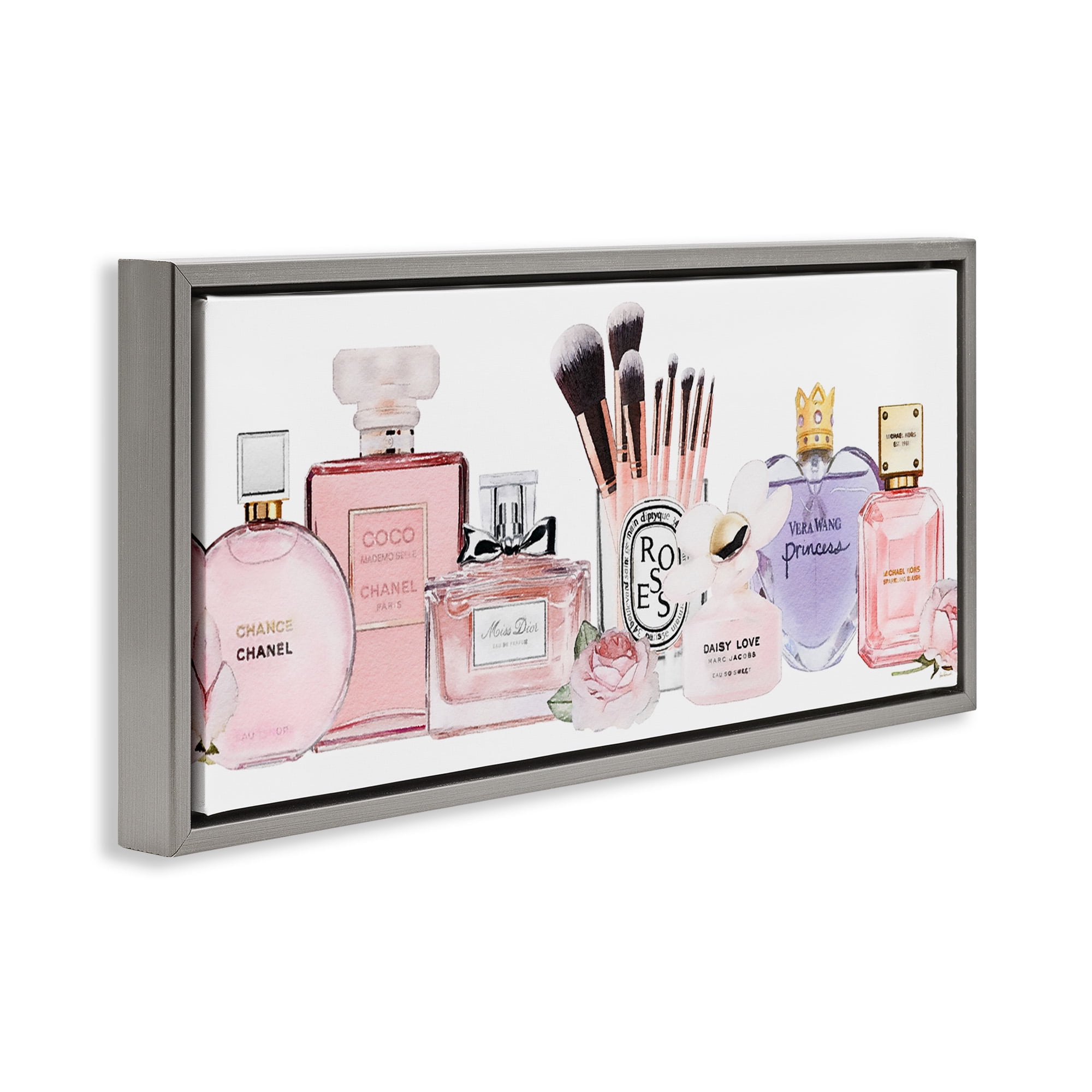 Stupell Industries Fashion Fragrance Glam Accessories Beauty & Fashion Painting Gray Floater Framed Canvas Art Print Wall Art, 31 x 14