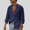 thumbnail image 2 of Zylarhe Men T Shirts Men's Fashion Autumn Winter Solid Color Stand Shirt Top Long Sleeve Cardigan Button Slim Fit Casual Shirt Top down Pajama, 2 of 9