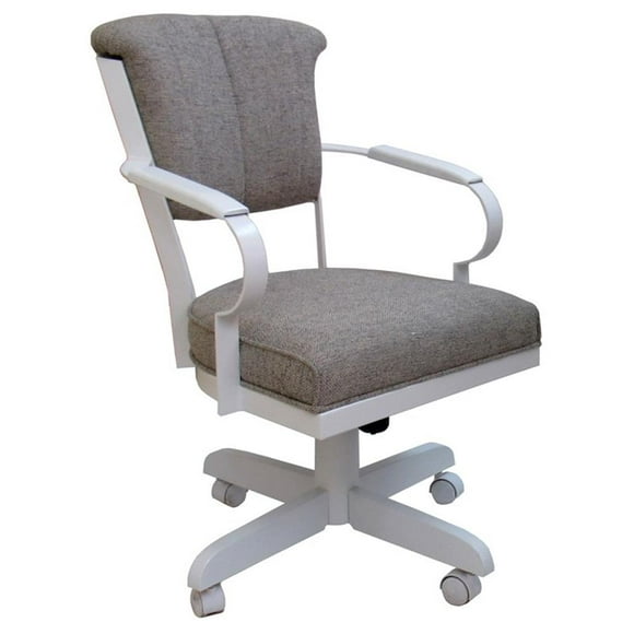 Pemberly Row Swivel Dining Caster Chair with Wood Arms in Ash and White