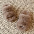 thumbnail image 5 of Hessimy Girl'S Fuzzy Fluffy Slippers Open Toe Cross Band Soft Plush House Slippers Kids Slippers Cow Slippers Toddler Slippers Girl Warm Cool Indoor Shoes For Winter (Khaki,32), 5 of 6
