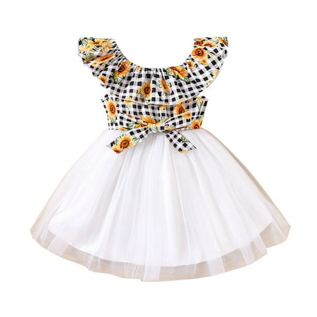 

Children Girls Dress Sunflower Patchwork Printed Casual Toddler Baby Sundress Gifts To Child