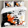 thumbnail image 3 of Tattoo Duvet Cover Set Twin Size, Attractive Women with Pink Flower in her Hair near a Skull Design, Decorative 2 Piece Bedding Set with 1 Pillow Sham, Orange Pink Black and White, by Ambesonne, 3 of 3