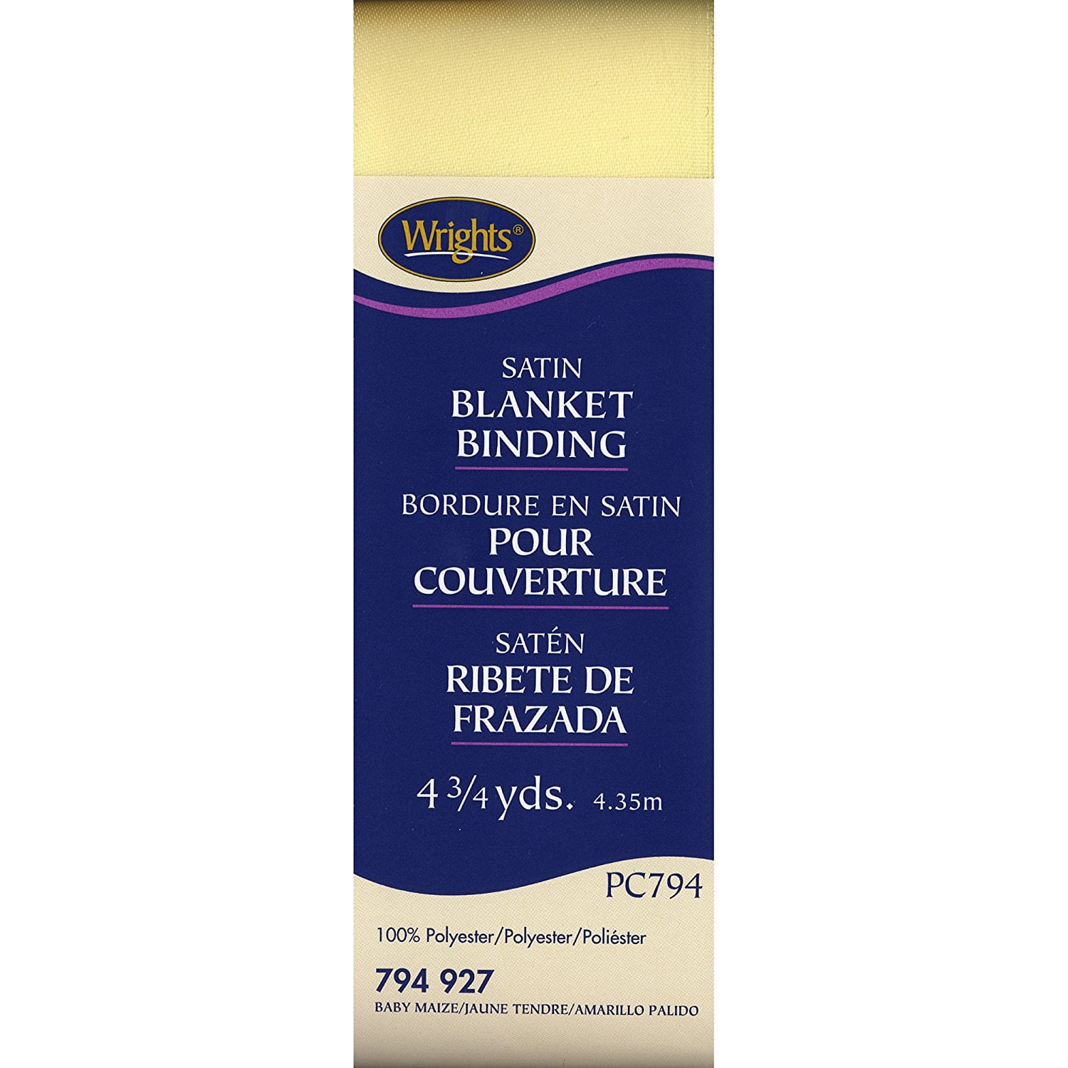 Single Fold Satin Blanket Binding 2x43/4ydMaize, By Wrights Walmart