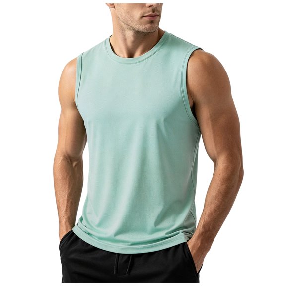 Tank Tops for Men Ice Silk Mesh Quick Dry Plus Size Summer, Breathable Sleeveless Undershirt for Workout Muscle Gym Athletic, Green 2XL
