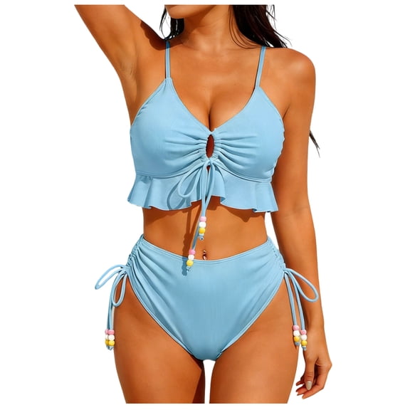 Kaemgyyd Womens 2 Pieces Tankini Swimsuits Spaghetti Straps Crop Swim Tops Bathing Suit High Cut Tie Side Bikini Bottoms Swimwear