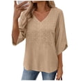 thumbnail image 3 of Tqcoqu Womens 3/4 Sleeve Tops Embroidered Lace Blouses Boho Shirt, V Neck Casual Loose Fit Vacation Beach Business Casual Outfits, 3 of 10