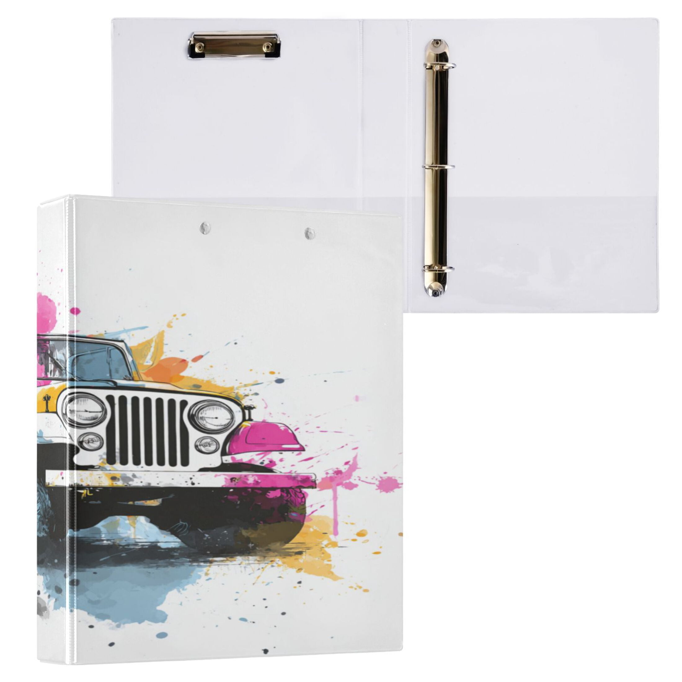 3 Ring Binder 1.5 inch Round Rings with Interior Pockets Binders Organizer Office School 1Pack Wet Watercolor Jeep Pattern