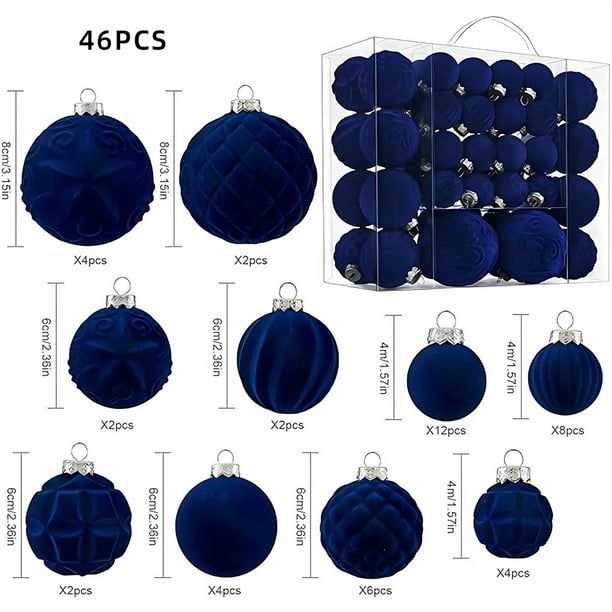 46 bolas navideñas de terciopelo flocadas, adornos navideños de plástico, adornos colgantes decorativos para árbol de Navidad.