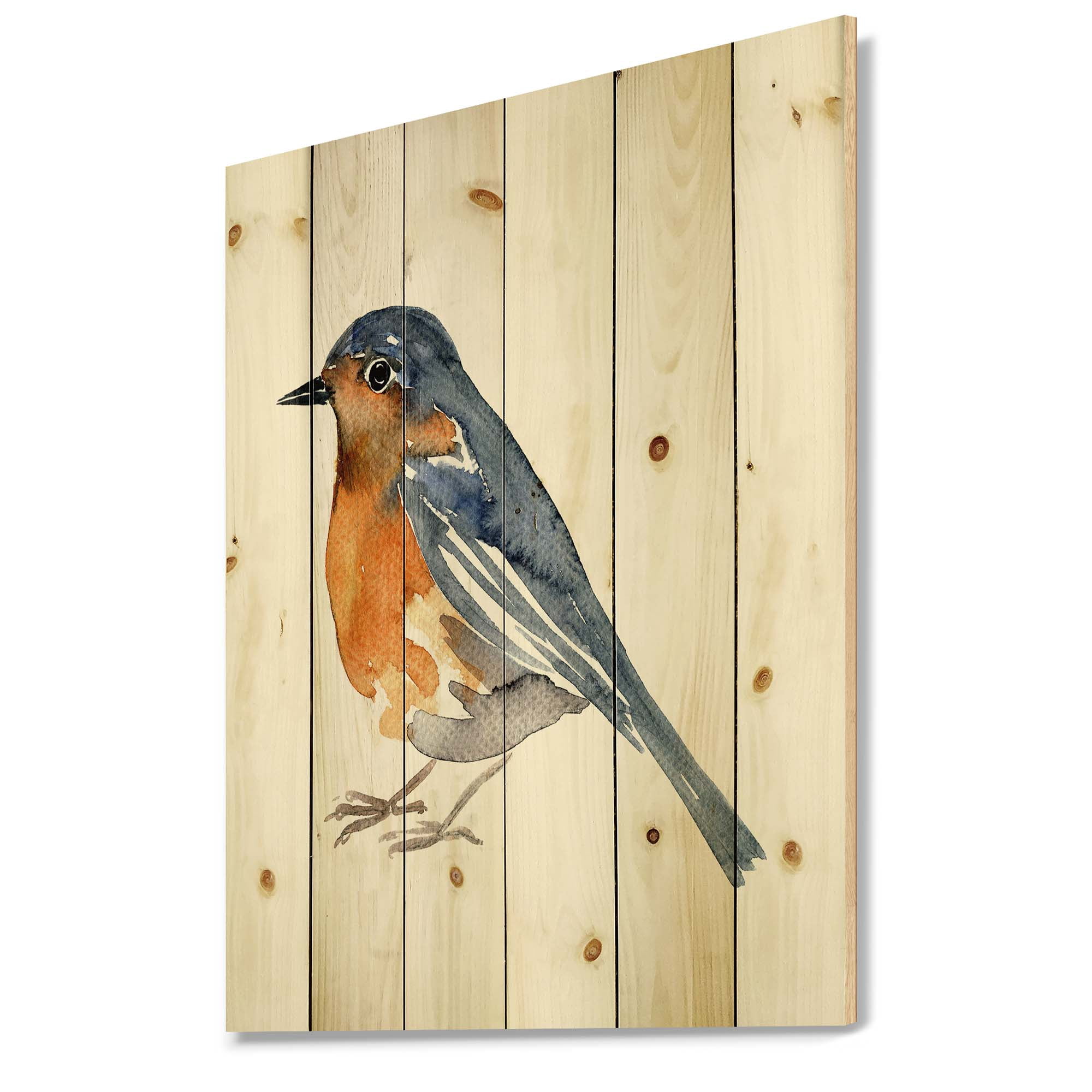 Designart 'Ancient Orange Bird' Traditional Print on Natural Pine Wood