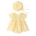 thumbnail image 2 of HWJAD Cotton Linen One-Piece Romper Dress and Hat Set for Infant Baby Girls Toddler Eyelet Embroidery Dresses Summer Outfits, 2 of 10