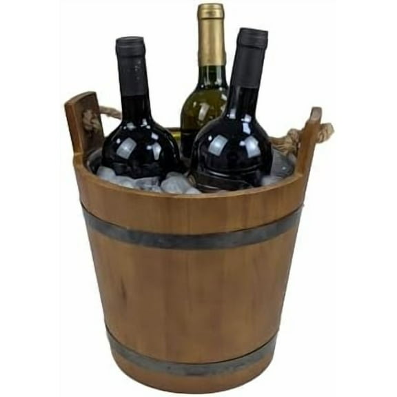 Stylish Farmhouse Ice Bucket with Galvanized Metal Liner - Durable Wooden Drink Tub for Chilling Wine, Beer, and More - Great for Outdoor Entertaining and Home Decor - Rustic Ice Bucket Cooler