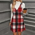 thumbnail image 3 of Women's Pinafore Dress Plaid V-Neck Sleeveless Zip Front Jumper Casual Midi Dress for Fall Winter Daily Wear,Red,XL, 3 of 7