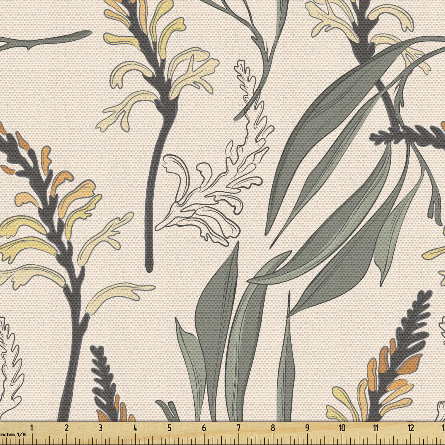 Fern Design Taupe Background Drapery Upholstery Fabric Jacquard Tropical Leaf 