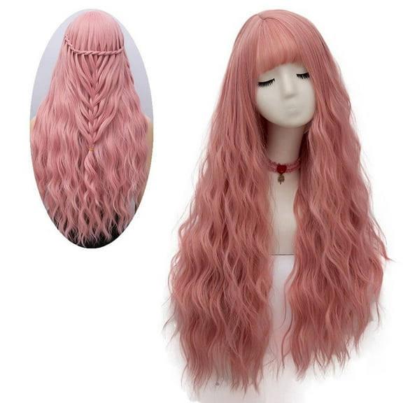 SUCS Headband Wigs Women Girl Long Curly Synthetic Wig Quality Hair Natural Pink Party Pink