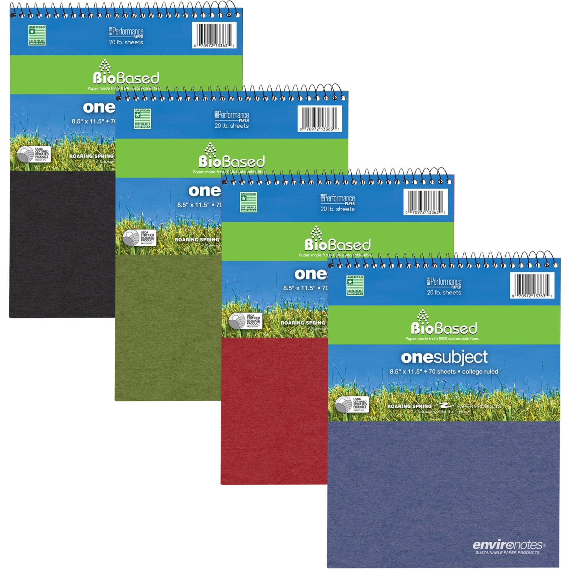 Roaring Spring Environotes College Ruled 1 Subject Recycled Topbound Spiral Notebook, 1 Case (24 Total), 8.5" x 11.5" 70 Sheets, Assorted Earthtone Covers