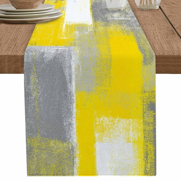 nqOlkjepod Yellow Grey Table Runner 72 Inches Long Farmhouse Dress Scarves, Rustic Mottled Oil Painting Abstract Texture Dining Tablerunner for Coffee Table/Kitchen Island/Party Décor, 18" x 72"