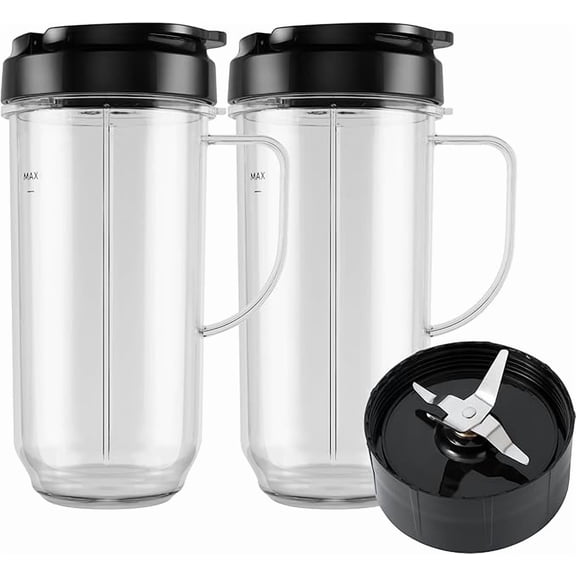 Blender Cups Set 5 pack, 22oz Plastic Tall Cup with Flip-Top Lid and Cross Blade, Compatible with Magic Bullet 250w MB1001