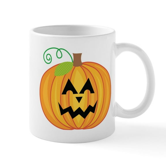 CafePress - Halloween Pumpkin With Jack O Lantern Face 1 - 11 oz Ceramic Mug - Novelty Coffee Tea Cup