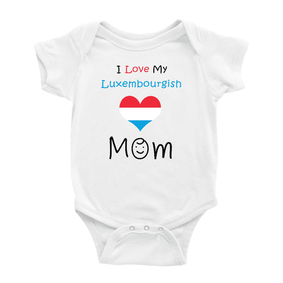I Love My Luxembourgish Mom Cute Baby Bodysuit Romper (White, 6-12 Months)