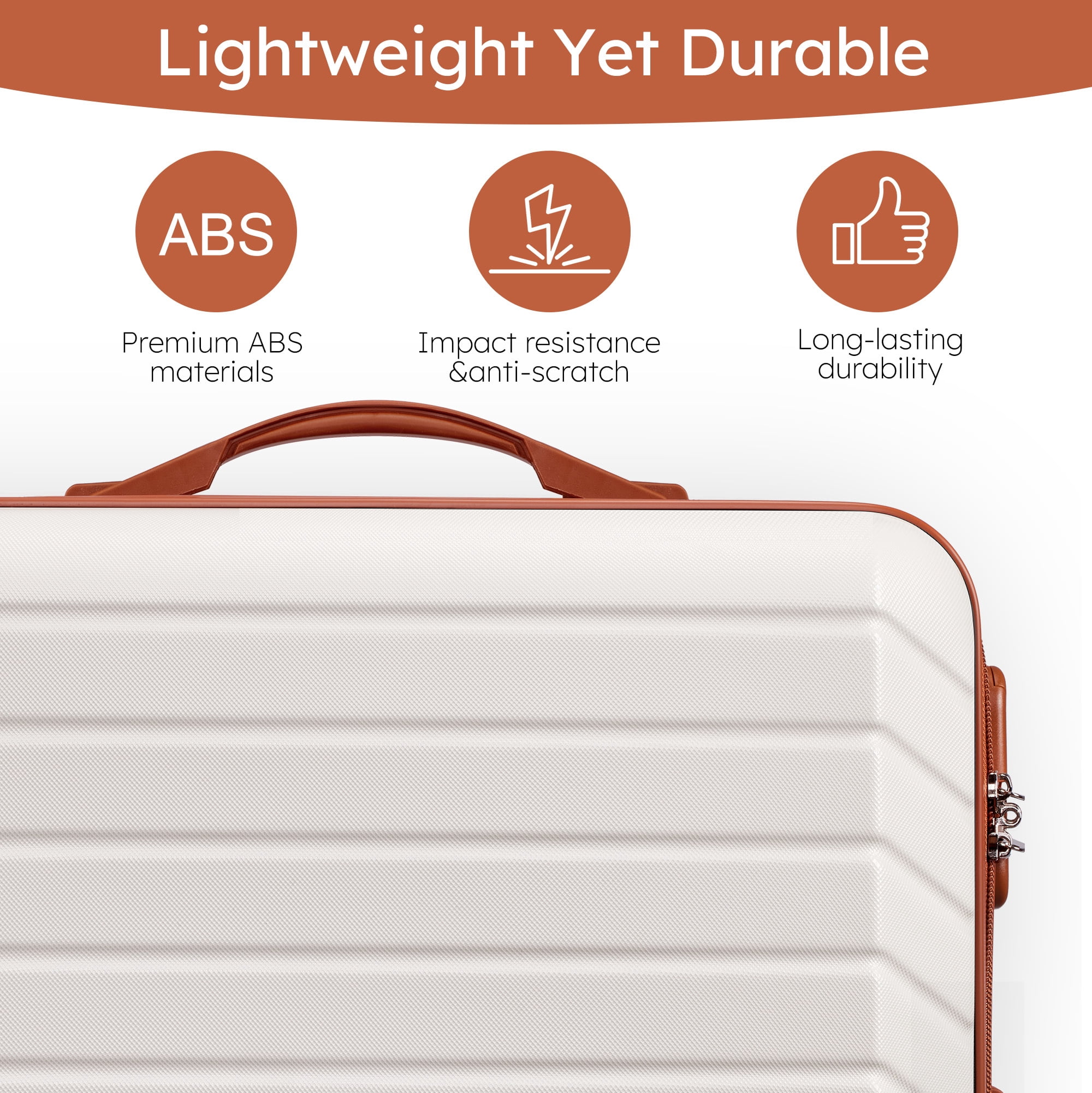 Gowill 12 Piece Luggage Sets,28/24/20 inch ABS Carry-on and Checked Suitcase Large Travel Suitcase Set with 7 Organizer Bags and Expandable Duffel Bag,White Tan