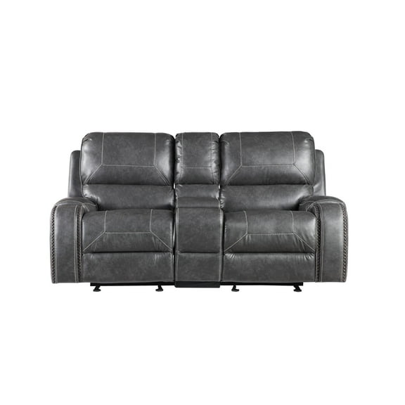 Steve Silver Keily Reclining Faux Leather Loveseat with Console, Gray