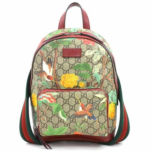 Pre-Owned GUCCI Backpack GG Supreme Canvas Leather Beige Brown Red Multicolor Women's e60436g