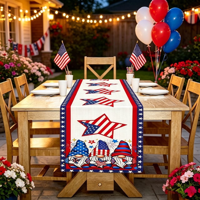 72.04x12.99in Linen 4th Of July Table Runner Patriotic Stripe Farmhouses Rustics Independence Day Decor For Dining Table Kitchen Counter Multiple Patterns