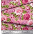 thumbnail image 2 of Soimoi Georgette Viscose Fabric Leaves & Peony Floral Printed Fabric 1 Yard 42 Inch Wide, 2 of 3