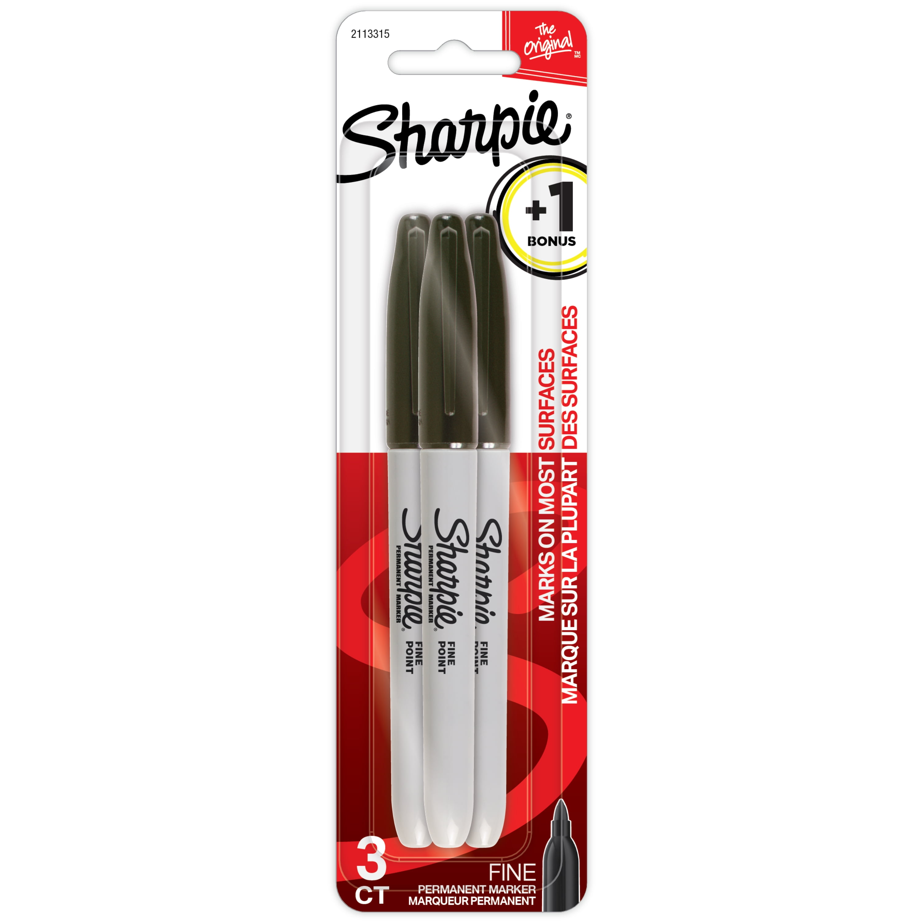 Sharpie Permanent Markers, Fine Point, Black, 2+1 Bonus