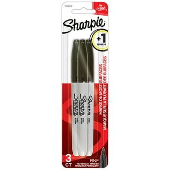 Sharpie Permanent Markers, Fine Point, Black, 2+1 Bonus