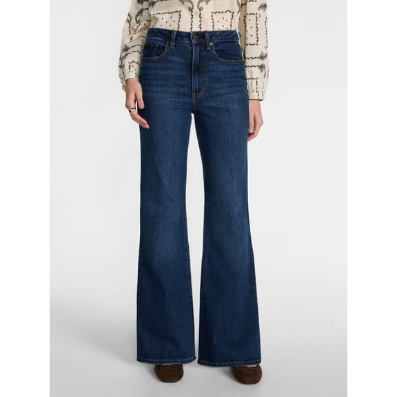 Scenario Women's High Rise Creased Flare Denim Jeans, Size 0-20