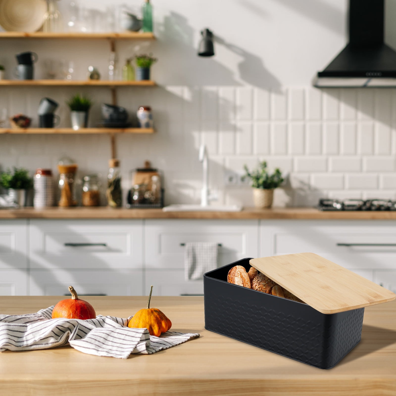 Bread Box with Bamboo Lid Metal Bread Bin Reusable Bread Container  Breathable Bread Storage Container with Hole Inch Bread Holder  Large