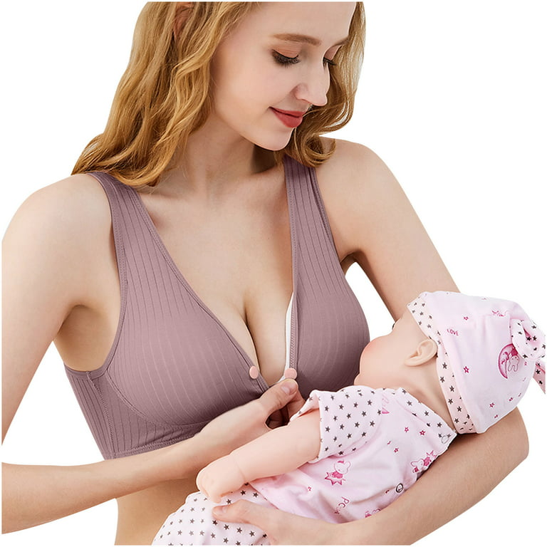 YWDJ Comfy Bras for Women Front Closure Sleep Bras Wireless Breastfeeding  Bras Wide Strap Full Coverage Comfy Bras Push up Wrap Lounge Bras Padded