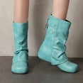 thumbnail image 4 of YLYL Women Slouchy Mid Calf Boots Fold over Wide Calf Flat Low Heel Pull on Riding Boots with Buckle Strap, 4 of 9