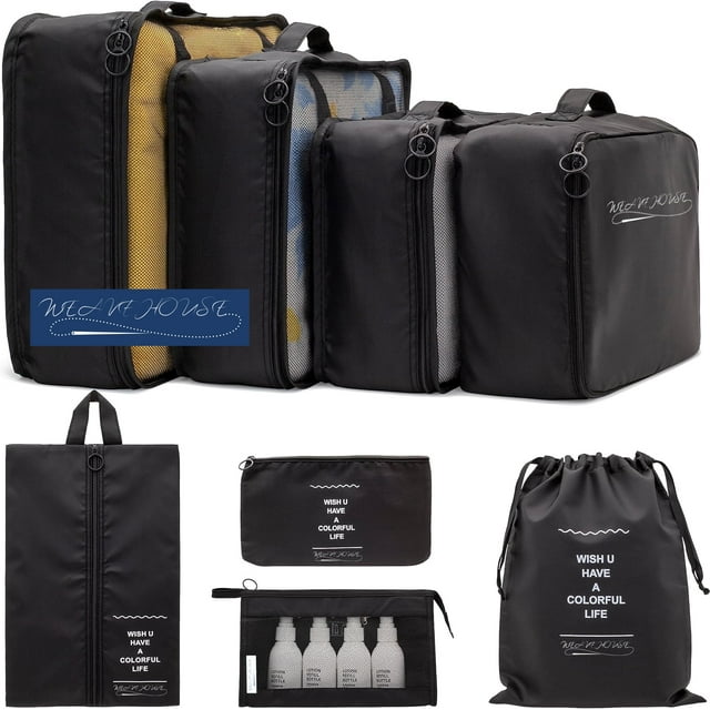 Weavehouse Cubos de equipaje de Viaje Juego de 8 Pzas, Organizadores de Equipaje con Bolsa para Zapatos y Bolsa de Artículos de Tocador