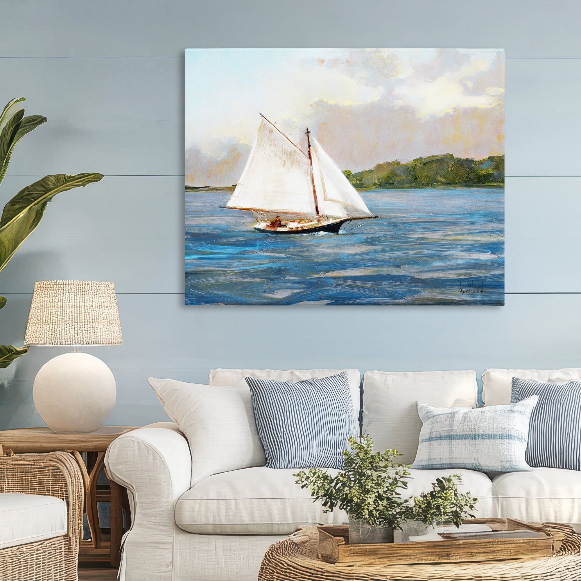 Stupell Industries White Sailboat on Calm Blue Sea Canvas Wall Art, design by Katie Swatland