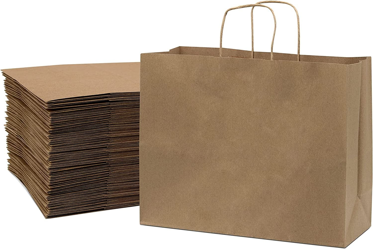50pcs Brown Kraft Paper Carry Bags Shopping Gift Bag with Cloth Handle 6 sizes 