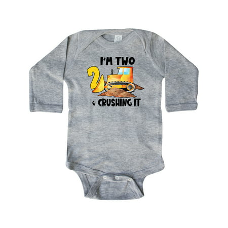 

Inktastic I m 2 and Crushing It Construction 2nd Birthday Gift Baby Boy or Baby Girl Long Sleeve Bodysuit