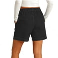 thumbnail image 7 of Women's Solid Color Elastic Denim-like Double Pocket Shorts Fitness And Casual Leggings Cropped Shorts, 7 of 7
