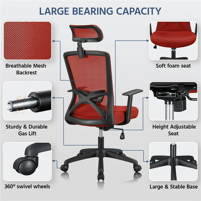 Palads Moden legemliggøre SMILE MART Ergonomic Mesh Swivel Rolling Executive Office Chair with High  Headrest, Red - Walmart.com
