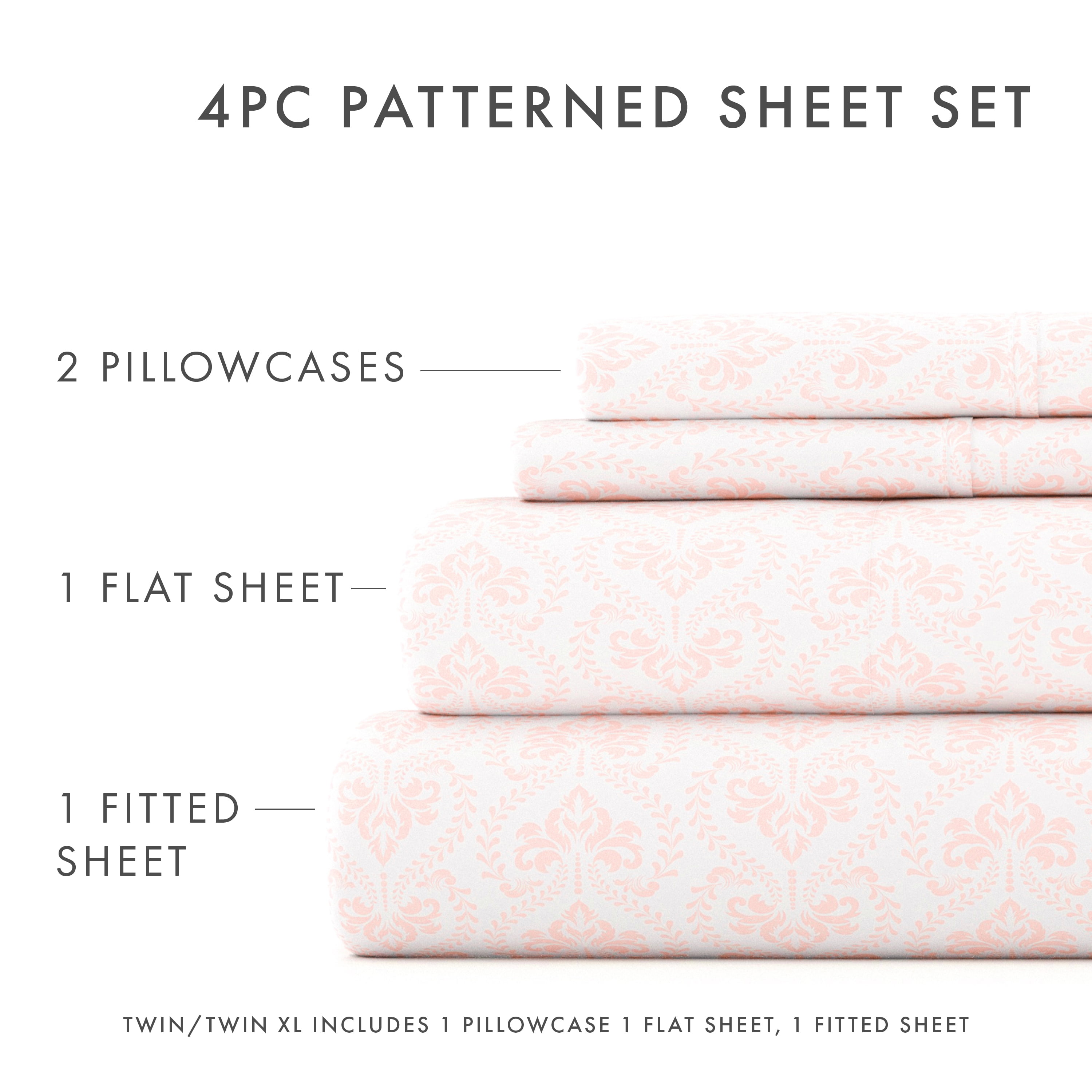 Noble Linens 4 Piece Pattern Microfiber Bed Sheets Set, Pink Classic in Pink, California King