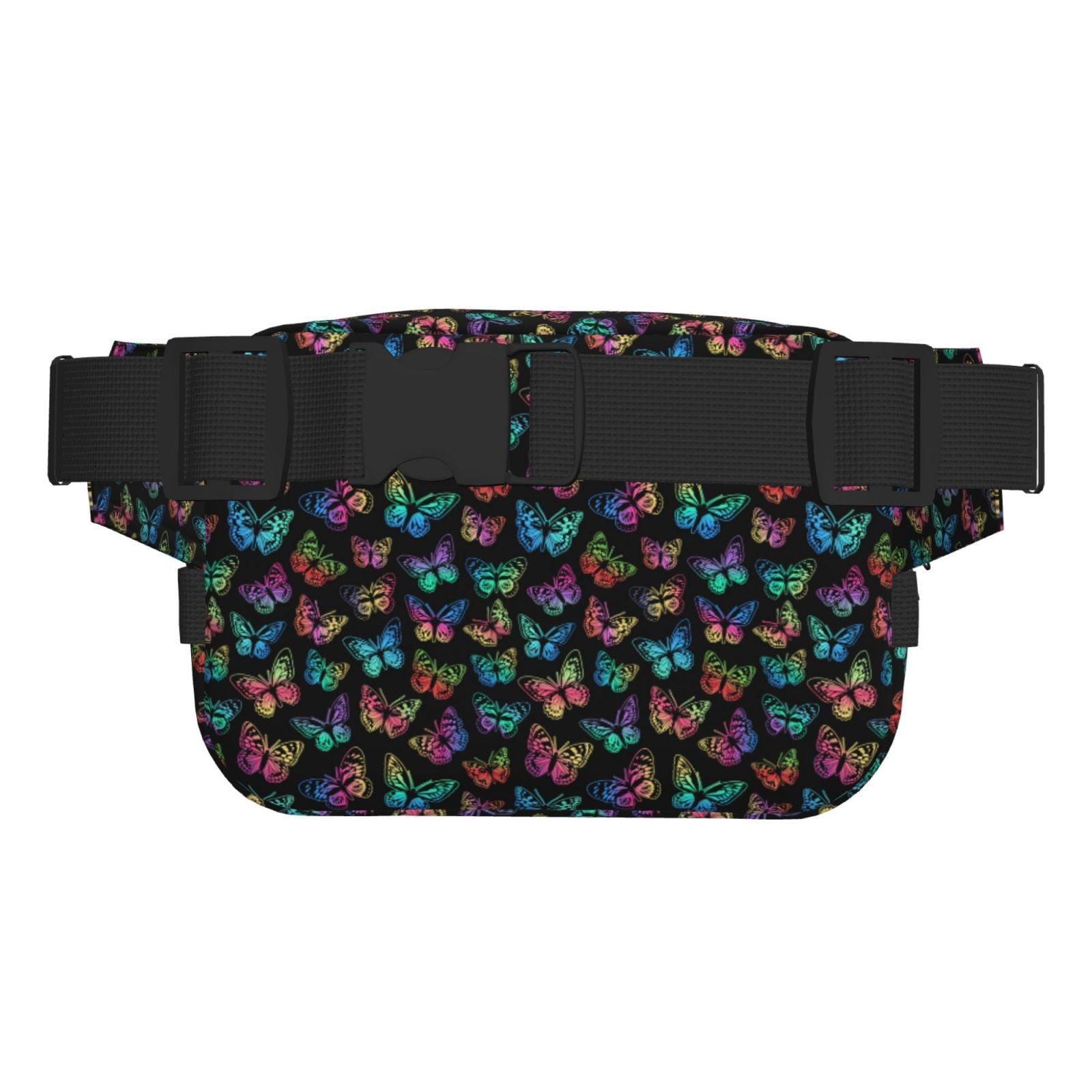 Picia Multicolored Butterflies Print Square Double-Layer Waist Bag Mini Adjustable Waist Belt Bag Exercise Running Travel Hiking