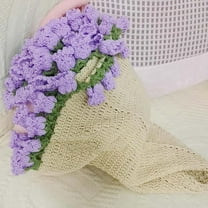 Flower Bouquet Blanket,Handmade Crochet Flower Bouquet Blanket,Crochet Flowers Bouquet for Mother's Day Birthday Home Decor, Crochet Blanket Kit for Beginners(Purple Bellflower,43 inches)