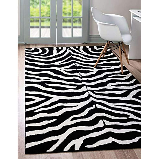 Unique Loom 3129936 Zebra Animal Print Area Rug, 9 x 12 Feet, Black/Ivory
