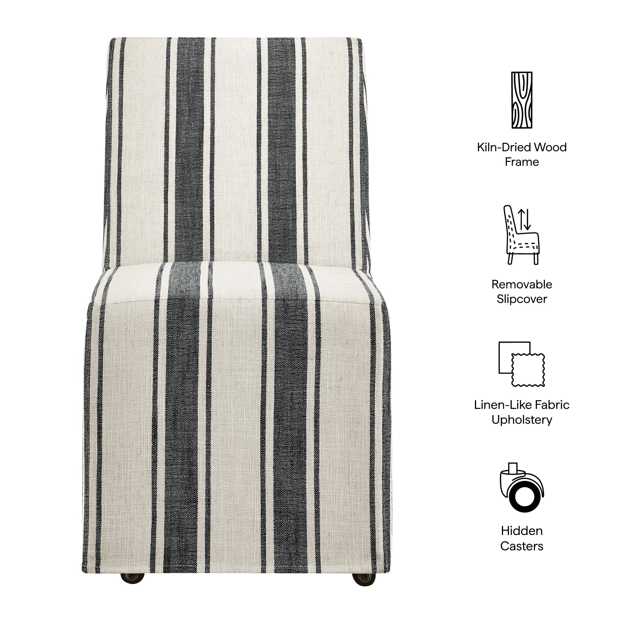 Tessera Striped Slipcovered Dining Side Chair in Black Stripe