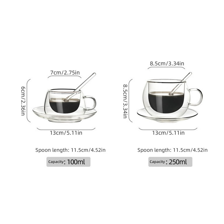 250ml Double Wall Glass Espresso Cups With Dish And Spoon Heat