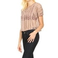 thumbnail image 2 of Women?s Short Sleeve Oversized Perforated Fishnet Holes Crop Top (Khaki, Medium), 2 of 3