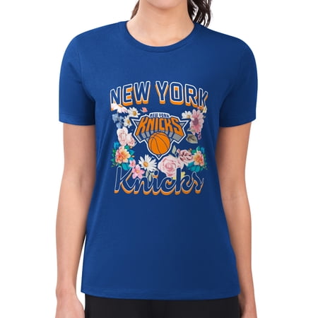 Women s G-III 4Her by Carl Banks Blue New York Knicks Super-Slim Fit Lightweight Flowers Team Logo Graphic T-Shirt